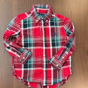 Ralph Lauren Boy’s Cotton Plaid Shirt - Red, Green, White and Blue. Size 3/3T